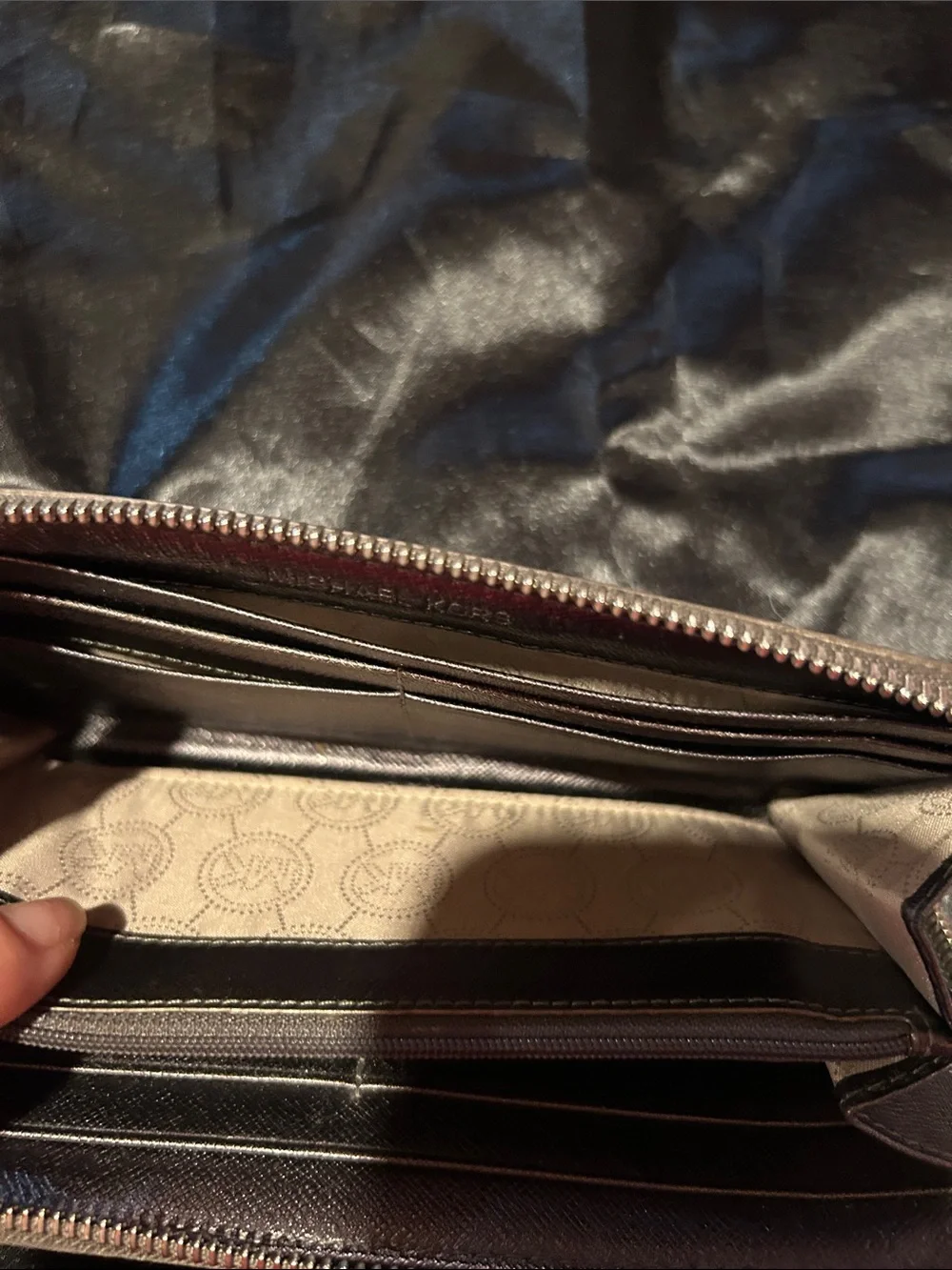 Michael Kors Metallic Brown Logo Zip Wallet with Gold Plate